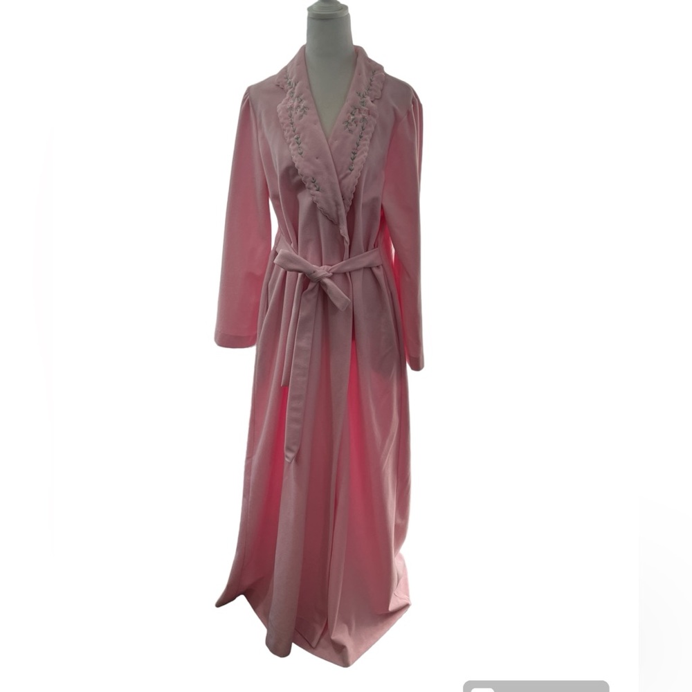 Vintage Shadowline Pink Fleece Embroidered Robe